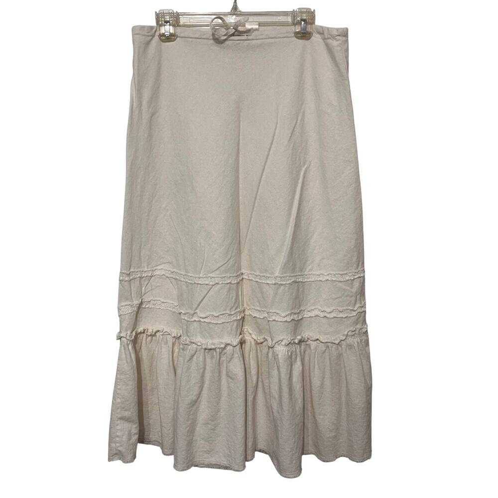 Y2K Old Navy Linen Maxi Skirt Womens Sz 6 Cream Boho Prairie Tiered Cottagecore